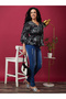 Floral Printed Balloon Sleeves V-Neck Top - 6