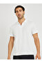 Men White Textured Zip Front Relaxed Fit Polo T-Shirt - 3