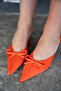 Fonis Orange Bow Detailed Satin Women's Heeled Shoes - 3
