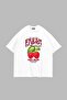 تيشيرت أبيض كبير الحجم مطبوع عليه توت العليق الطازج للجنسين