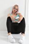 Black Patterned High Waist Gathering Diving Fabric Leggings with Pockets - 6