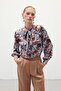 Patterned Scarf Collar Shirt - Brown - 2