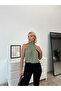 Women's Era Green Halter Neckline Back Button Zero Sleeve Sandy Fabric Blouse - 4