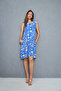 Women's Blue Turban Patterned Circle Neck Skirt Ruffle Wrap Dress - 4