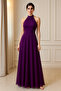 Halter Neckline Tulle Detail Long Evening Dress