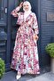 Floral Patterned Tie-Up Skirt Suit Pink Hm2768 - 3