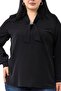 Black Blouse with Large Size Collar and Sparkle Detail on Cuffs - 5