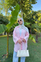 Women's Pink Tie Detail Flam Linen Kimono - 2