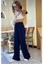 Women's Navy Blue Elastic Waist Wide Leg Palazzo Twist Pants - 3