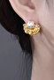 Minimal Gold Color Women's Earrings with Pearls - 2