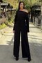 Women's Boat Neck Sandy Fabric Elastic Waist Bottom Top Set 700-3668 - 3
