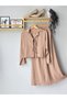 Women's Shirt Collar Lace-Up Seersucker Textured Two-Piece Set Long Sleeve Flared Skirt Combination - 7