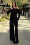 Women's Boat Neck Sandy Fabric Elastic Waist Bottom Top Set 700-3668 - 5