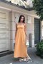 Cotton Long Summer Women's Dress - Shoulder Tie Strap Gathered Unlined - 3