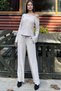 Women's Boat Neck Sandy Fabric Elastic Waist Bottom Top Set 700-3668 - 3