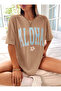 Oversize Beige "Aloha" Printed T-Shirt – Women's Relaxed Fit Summer