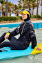 Black Full Covered Hijab Swimsuit – Wrist Detailed, Stopped, Judge Collar Design M2512