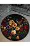 Mosso Multicolor Flowers Cross-Stitch Look Woven Base Round Carpet Mosso78 - 2