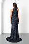 Women's Navy Blue Slim Fit Sequin Embroidered Fish Evening Dress - 5