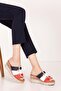 Genuine Leather Colorful Combination Wedge Heeled Slippers Mlk.5805 Tommy - 5