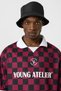 Oversize Polo Neck Jersey T-Shirt Claret Red/Black - 6
