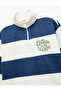 Half-Zip Long Sleeve High Neck Oversized Striped Sweatshirt - 3