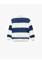 Half-Zip Long Sleeve High Neck Oversized Striped Sweatshirt - 2