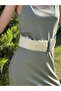 Lace Elastic Design Ecru Women's Belt 75 cm - 4