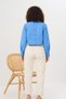 Women's Blue Double Pocket Crop Casual Relaxed Fit Cotton Shirt - 4