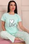 Women's Love Slogan and Printed Crew Neck Short Sleeve Six-Long Combed Cotton Pajama Set - 4