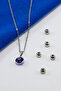 Rimmed Dark Navy Blue Evil Eye Beaded Bijoux Necklace (Steel Chain 60 cm), Silver Color - 3
