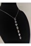 Y Model Silver Color Zircon Stone Stainless Steel Low-Cut Necklace - 4