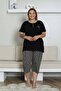 Embroidered Women's Pajamas Set - Black Plus Size Bermuda Short Sleeve Lycra Bamboo Viscose 2857Bb - 2