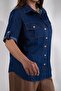 1112057 Women's Plus Size Shirt with Arm Patches Navy Blue - 3
