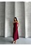 Women's Burgundy Thin Strap Stone Detailed Midi Dress - 7