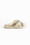 Angel Beige Denim Tasseled Stone Detailed Cross Slippers