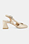Women's Beige Patent Leather Genuine Leather Number 35-41 Medium Heel Back Open Shoes - 5