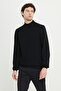 Men's Black Standard Fit Regular Cut Half Turtleneck Jacquard Wool Knitwear Sweater - 3