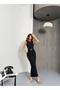 Diver Fabric Gold Accessories Back Slit Sleeveless Maxi Dress - 3