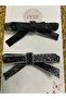 Sparkly Velvet Glitter Ribbon Bow Buckle Set of 2 – Pink / Black / Silver - 2