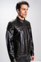 Zagreb Men's Judge Collar Slim Fit Real Leather Sports Coat Black/Tan - 3