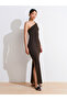 91494 Long Dress with Accessory Detail-Dark Brown - 3