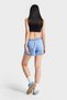 Women's Blue Color 1S5-4 Mini Size Loose Cut Elastic Waist 100% Cotton Denim Shorts - 4