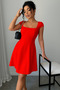 Light Red Women's Square Neck Short Sleeve Scuba Crepe Fabric Dress