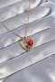Steel Chain Gold Color Zircon Stone Heart Inside Red Rose Design Necklace - 3