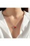 Steel Chain Gold Color Zircon Stone Heart Inside Red Rose Design Necklace - 2