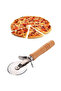Wooden Handle Stainless Steel Pizza Cutter Round Blade Slicing Tool 20 cm - 7