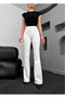 Whhite High Waist Lycra White Flared Jeans Trousers