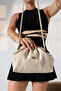 Women's Medium Size Woven Straw-Look Handbag with Gold Accessories and Elegant Crossbody Bag - 5