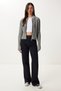 Women's Ecru Black Stand Collar Zippered Knitwear Cardigan Yy00249 - 4